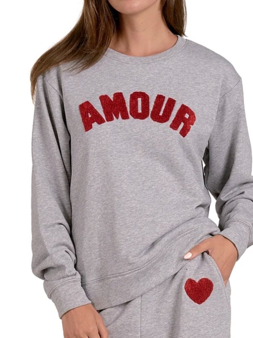 Elan Amour Gray Sweatshirt Top Long Sleeve Red Small